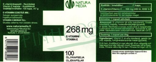 E-vitamiini 268 mg Finherb etiketti