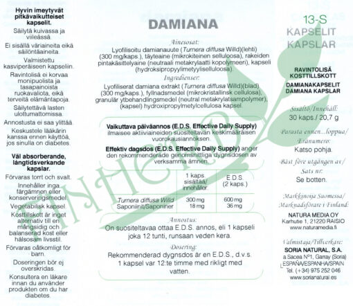 Damiana XXI kapselit 13-S etiketti Finherb