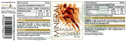 Kalium-magnesium Mineral tabletit 90 etiketti Finherb